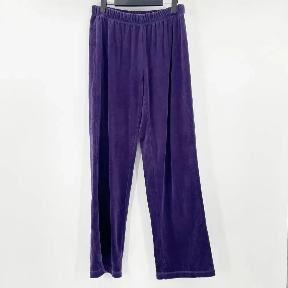 Gloria Vanderbuilt Velvet Wide Leg Pants Women's Size S Purple Pull On Elastic